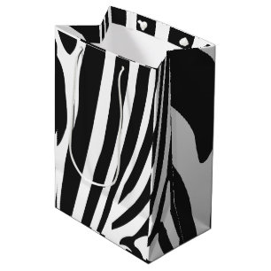 Sacola Para Presentes Média Padrão de faixa de zebra branca e negra
