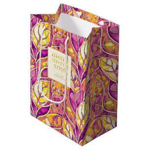 Sacola Para Presentes Média Padrão de Feliz de Natal Dourada magenta nº 21 ID1