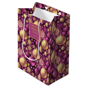 Sacola Para Presentes Média Padrão de Feliz Dourada magenta nº 31 ID1009