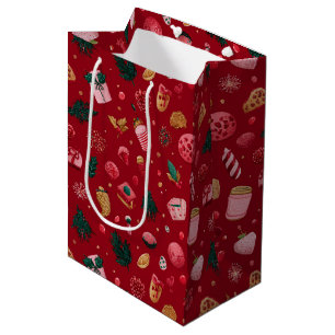 Sacola Para Presentes Média Padrão de Festas de Natal com Morango