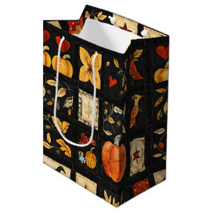 Sacola Para Presentes Média Padrão de Filtro de Arte Folk do outono Patchwor
