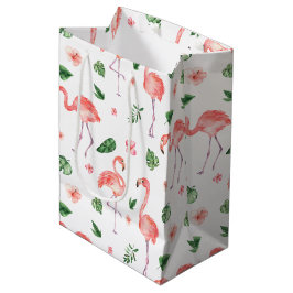 Sacola Para Presentes Média Padrão de Flamingo Rosa Tropical