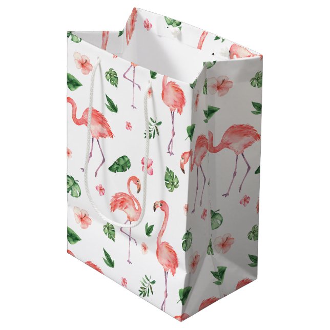 Sacola Para Presentes Média Padrão de Flamingo Rosa Tropical (Frente inclinada)