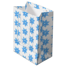 Sacola Para Presentes Média Padrão de Floco de Neve Azul de Aquarela