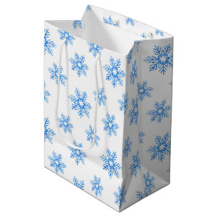 Sacola Para Presentes Média Padrão de Floco de Neve da Cor Azul