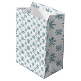 Sacola Para Presentes Média Padrão de floco de neve retrô bonito em azul aquar