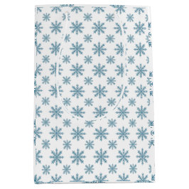 Sacola Para Presentes Média Padrão de floco de neve retrô bonito em azul aquar