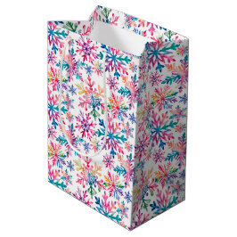 Sacola Para Presentes Média Padrão de Flocos de Neve em Aquarela