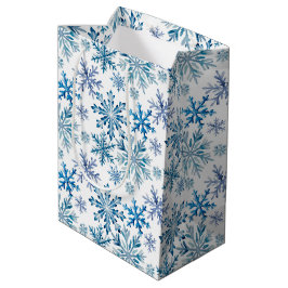 Sacola Para Presentes Média Padrão de Flocos de Neve em Aquarela