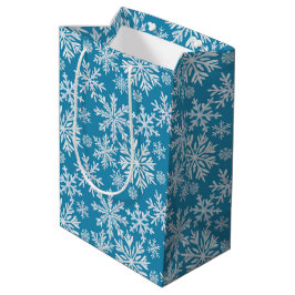 Sacola Para Presentes Média Padrão de Flocos de Neve em Aquarela