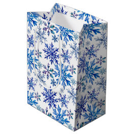 Sacola Para Presentes Média Padrão de Flocos de Neve em Aquarela