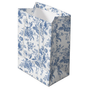Sacola Para Presentes Média Padrão de Flor Azul