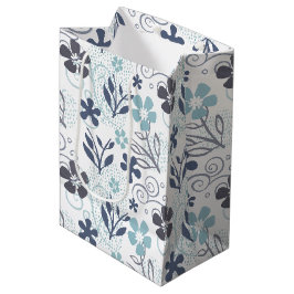 Sacola Para Presentes Média Padrão de Flores Azuis