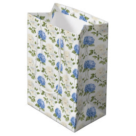 Sacola Para Presentes Média Padrão de flores de hortênsia azul elegante