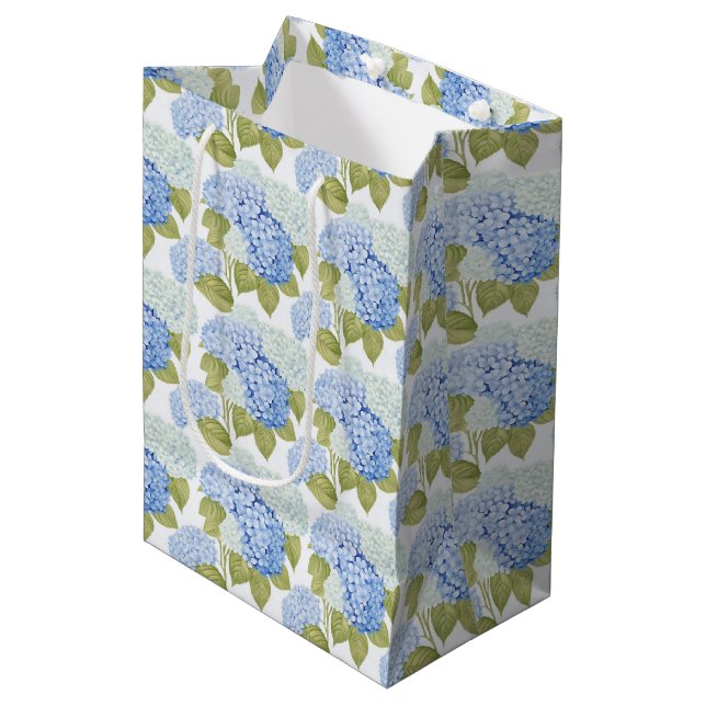 Sacola Para Presentes Média Padrão de Flores de Hydrangea Azul Elegante (Frente inclinada)