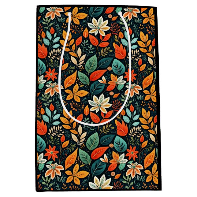 Sacola Para Presentes Média Padrão de Flores Exóticas Florais (Frente)