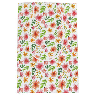 Sacola Para Presentes Média Padrão de Flores Rosa Aquarela-69677