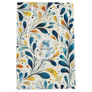 Sacola Para Presentes Média Padrão de Folha Azul e Dourada (2)