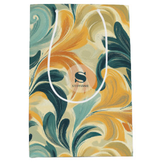 Sacola Para Presentes Média Padrão de Folha de Vintage Inspirada em Paisley (1