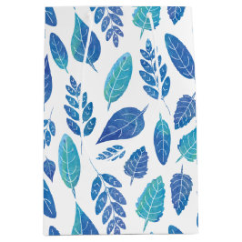 Sacola Para Presentes Média Padrão de Folhas de Aquarela Azul
