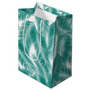 Sacola Para Presentes Média Padrão de Folhas Tropicais Verdes