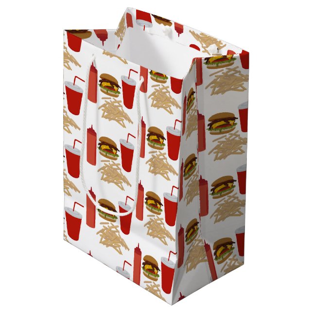 Sacola Para Presentes Média Padrão de Fries Burger de Comida Rápida (Frente inclinada)