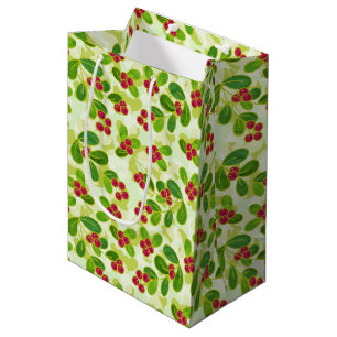 Sacola Para Presentes Média Padrão de Fruta de amora festiva, verde