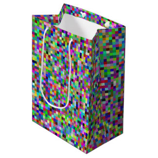 Sacola Para Presentes Média Padrão de Fundo de Quadrados de Pixel Coloridos