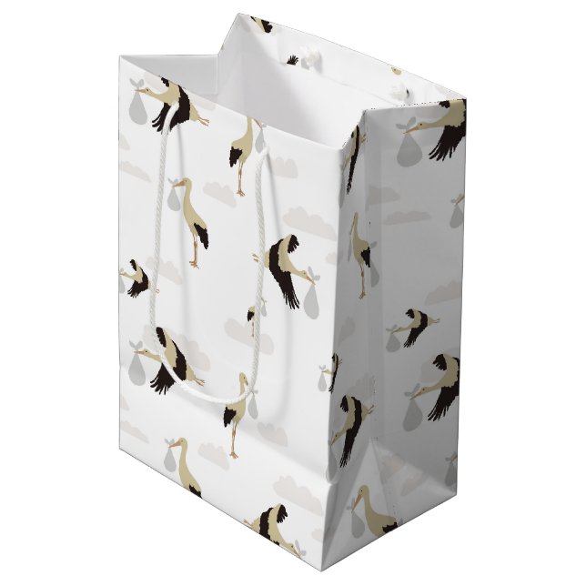 Sacola Para Presentes Média Padrão de Garotinha de Stork Newborn (Frente inclinada)