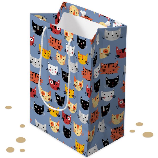 Sacola Para Presentes Média Padrão de Gato Bonito (Cute kitty cat pattern gift bag)