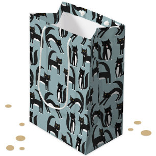 Sacola Para Presentes Média Padrão de Gato de Tuxedo Branco e Preto