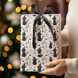 Sacola Para Presentes Média Padrão de Gato Preto do Halloween - Gato Bruxo