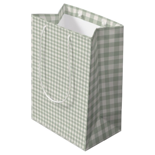 Sacola Para Presentes Média Padrão de gingham verde pastel (Verso inclinado)