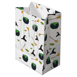 Sacola Para Presentes Média Padrão de Halloween da Bruxa Broom Caldron