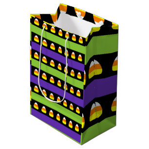 Sacola Para Presentes Média Padrão de Halloween de Candy Corn Listras Roxas Ve