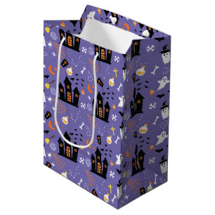 Sacola Para Presentes Média Padrão de Halloween Ilustrado com roxo