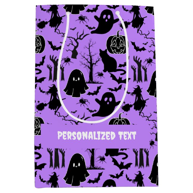 Sacola Para Presentes Média Padrão de Halloween. Spooky e fofo.b L Purple BG (Frente)