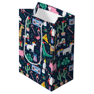 Sacola Para Presentes Média Padrão de Ícones e Animais de Feriado Quirky