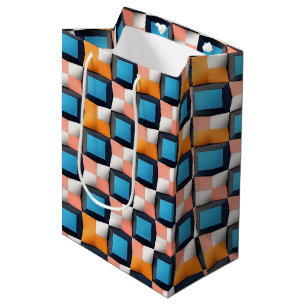 Sacola Para Presentes Média Padrão de Ilusão Geométrica 3D Vibrante - Cor Negr