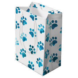 Sacola Para Presentes Média Padrão de impressão de pata texturizada azul branc