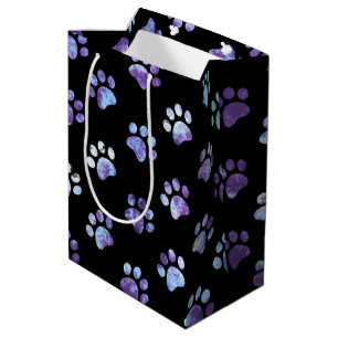 Sacola Para Presentes Média Padrão de impressão de pata texturizada azul preto