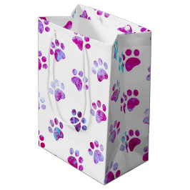 Sacola Para Presentes Média Padrão de impressão de pata texturizada branco ros