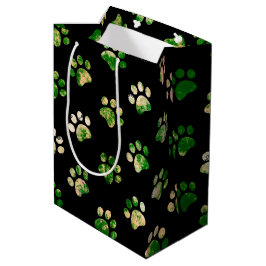 Sacola Para Presentes Média Padrão de impressão de pata verde preto