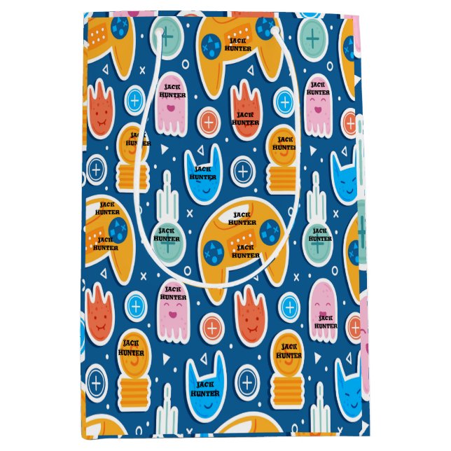 Sacola Para Presentes Média Padrão de Jogo de Vídeo Azul Personalizado Anivers (Frente)