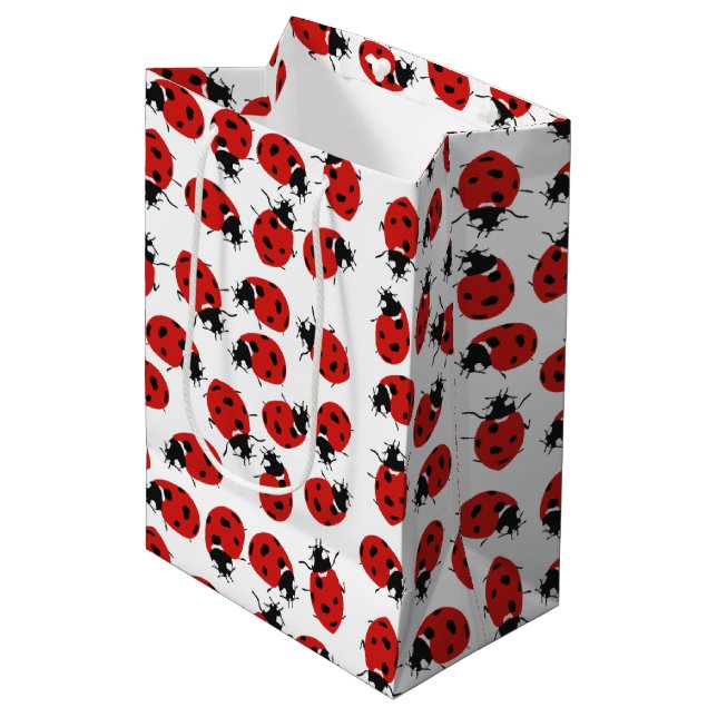 Sacola Para Presentes Média Padrão de Ladybug Vermelho Cute (Frente inclinada)