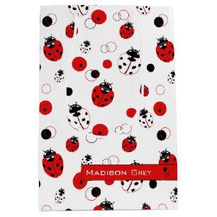 Sacola Para Presentes Média Padrão de Ladybug vermelho, preto e branco simple
