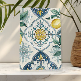 Sacola Para Presentes Média Padrão de Limão Country Francês Azulejo Azul