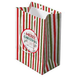 Sacola Para Presentes Média Padrão de Listra de Natal Retro Personalizado de N