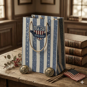 Sacola Para Presentes Média Padrão de Listras de Estrelas Americana Vintage ID