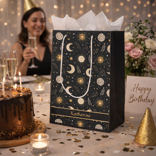 Sacola Para Presentes Média Padrão de Lua Celestial Mística Nome Personalizado